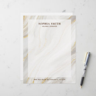 Elegant Marble Background Gold Glitter Simple Text Letterhead