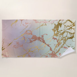 Elegant Marble Beige Mint Sage Green Rose Gold Beach Towel