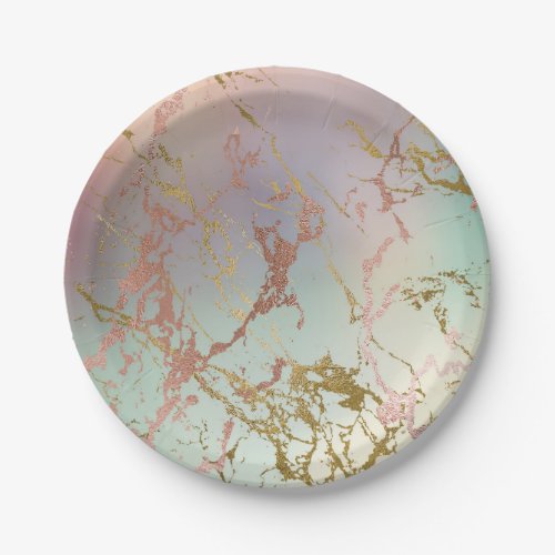 Elegant Marble  Beige Mint Sage Green Rose Gold Paper Plates
