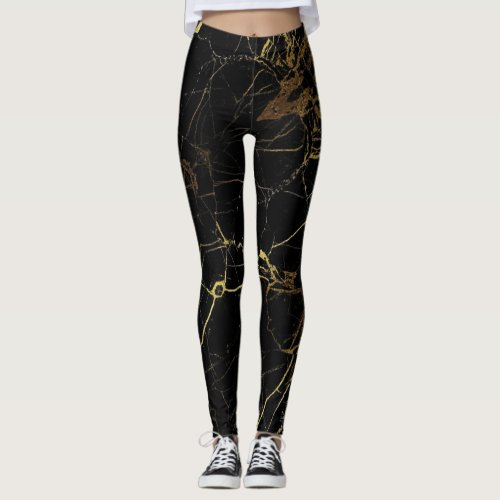 Elegant marble black and gold  leggings