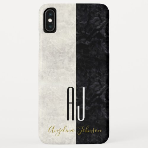 Elegant Marble Black and White Initials Monogram iPhone XS Max Case