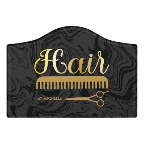 Elegant Marble Black gold Hairstylist Salon  Door Sign