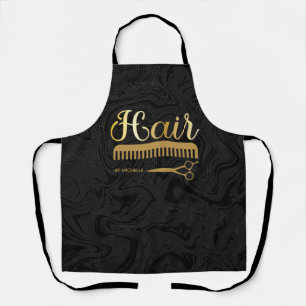 Elegant Marble Black gold Hairstylist Salon Name  Apron