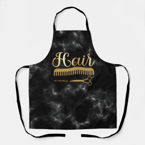 Elegant Marble Black gold Hairstylist Salon Name  Apron