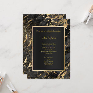 ELEGANT MARBLE BLACK GOLD METALLIC WEDDING INVITATION