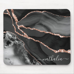 Elegant Marble Black Gold Personalized Mouse Pad