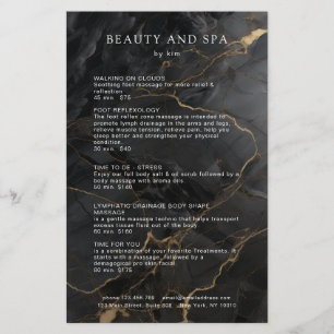 Elegant Marble Black-Gold Salon QR Code Pricelist Flyer