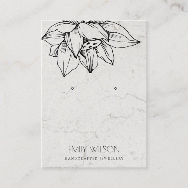 ELEGANT MARBLE BLACK LOTUS SIMPLE EARRING DISPLAY BUSINESS CARD (Front)