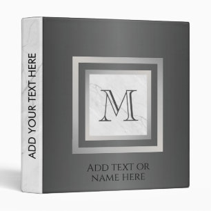 Elegant Marble Black Ombre Silver Monogram 3 Ring Binder