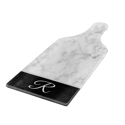 Elegant Marble Black White Monogram Initial  Cutting Board