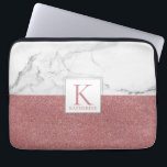 Elegant Marble Blush Pink Glitter Girly Monogram Laptop Sleeve<br><div class="desc">Trendy Marble Blush Pink Glitter Girly Monogram Laptop Sleeve Stylish and personalized! Keep your laptop safe in this stylish case with a trendy geometric pattern of marble and blush pink glitter, with a color block in the middle with space for your name and monogram! Easy to customize text, fonts, and...</div>