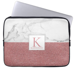 Elegant Marble Blush Pink Glitter Girly Monogram Laptop Sleeve