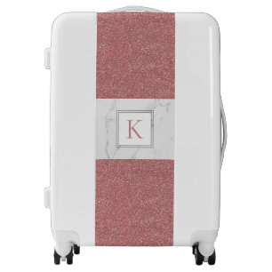 Elegant Marble Blush Pink Glitter Monogram Luggage