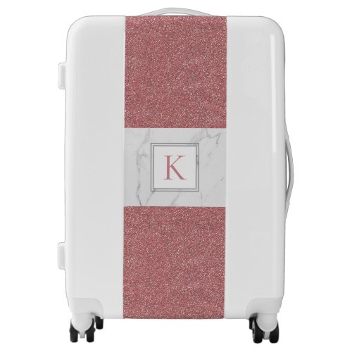 Elegant Marble Blush Pink Glitter Monogram Luggage