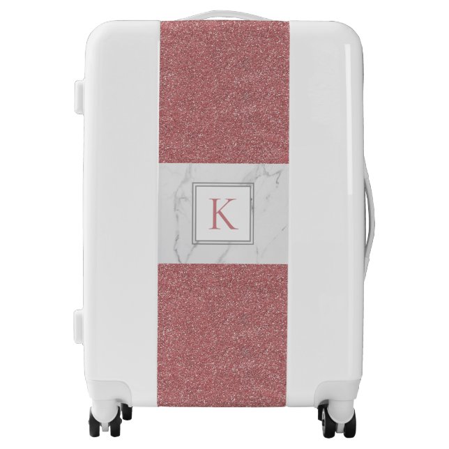 Elegant Marble Blush Pink Glitter Monogram Luggage (Front)