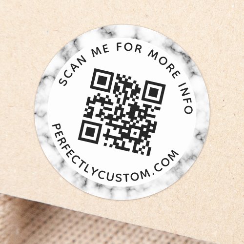 Elegant marble border QR code and text Classic Round Sticker