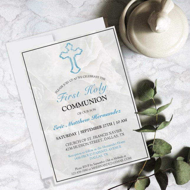 Elegant Marble Boys First Holy Communion Invitation (Creator Uploaded)