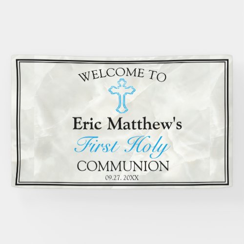 Elegant Marble Boys First Holy Communion Welcome Banner