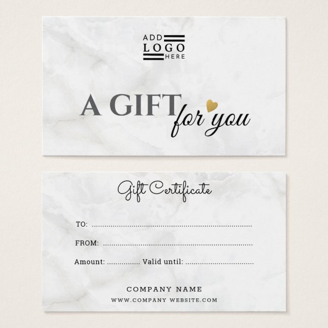 Elegant Marble Business Logo Gift Certificate  (Front & Back)