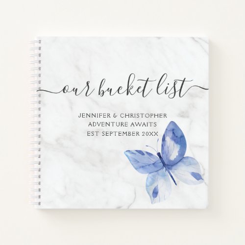 Elegant Marble Butterfly Our Bucket List Couples Notebook