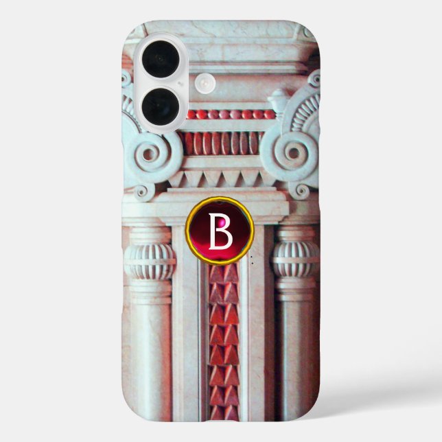ELEGANT MARBLE COLUMN,PINK RED GEM STONE MONOGRAM Case-Mate iPhone CASE (Back)