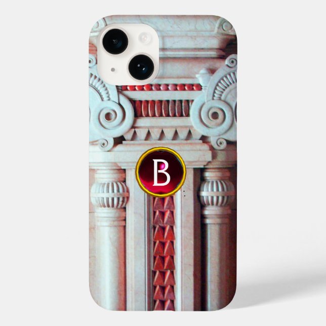 ELEGANT MARBLE COLUMN,PINK RED GEM STONE MONOGRAM Case-Mate iPhone CASE (Back)