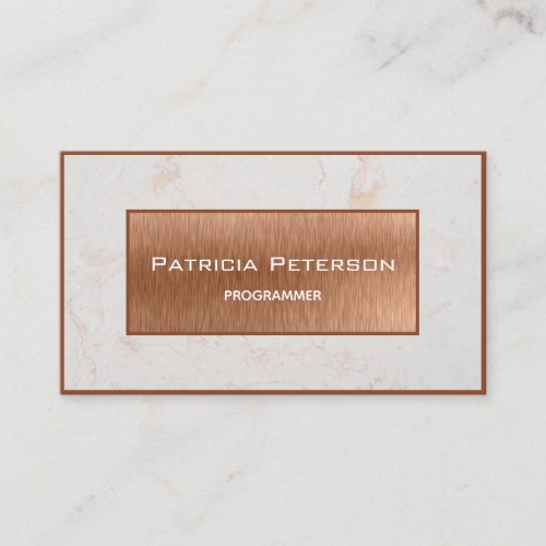 Elegant Marble Copper Center White Red_Brown Business Card