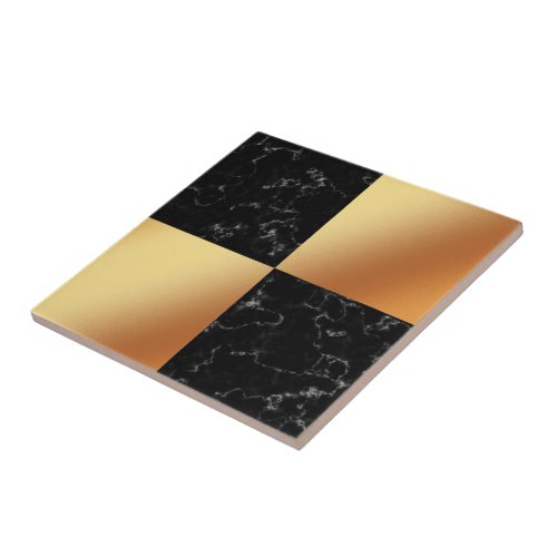 Elegant Marble  Copper Foil Checkerboard Ceramic Tile