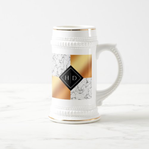 Elegant Marble  Copper Foil Monogram Wedding Beer Stein