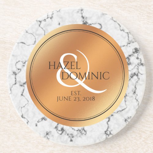 Elegant Marble  Copper Foil Wedding Keepsake Sandstone Coaster