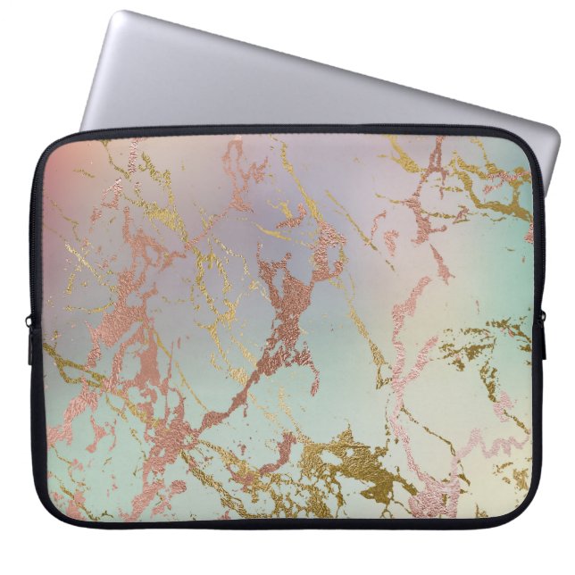 Elegant Marble | Copper Sage Mint Green Rose Gold Laptop Sleeve (Front)