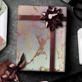 Metallic Rose Gold Christmas Trees on Mauve Gift Wrapping Paper