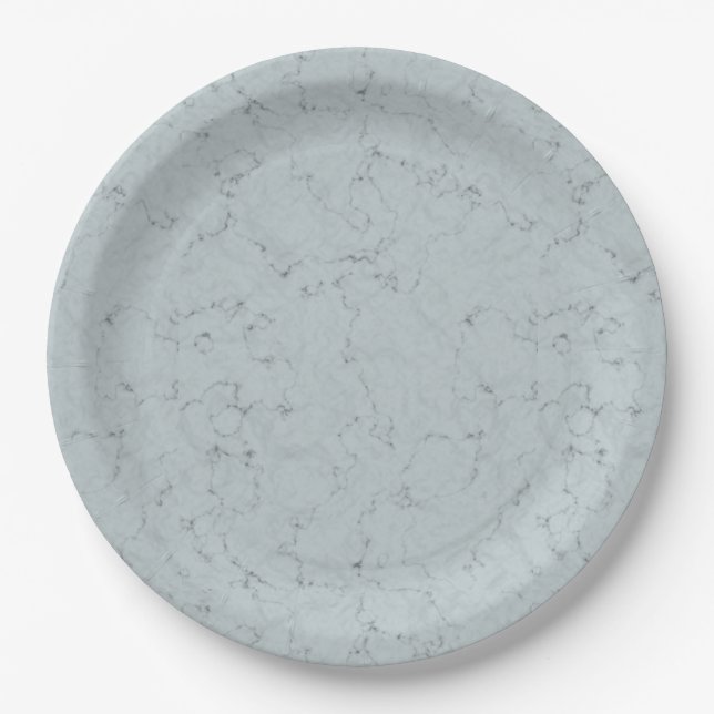 Elegant Marble Design Dusty Blue Gray Paper Plates (Front)