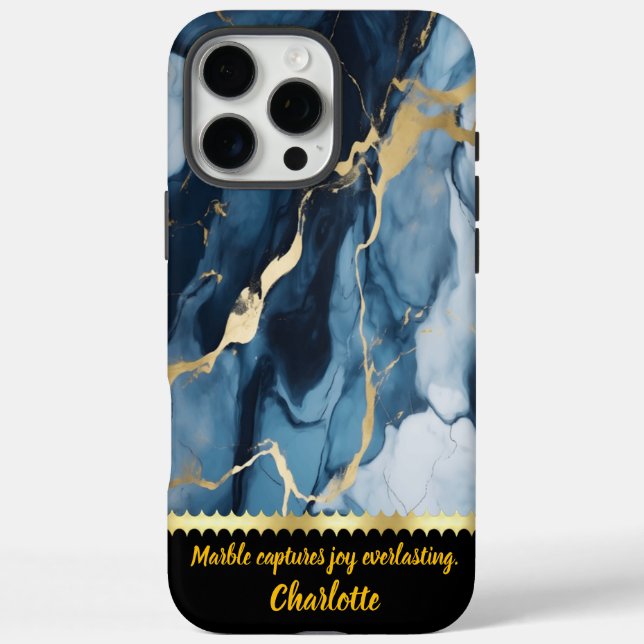 Elegant marble design with blue and gold accents Case-Mate iPhone case (Back)