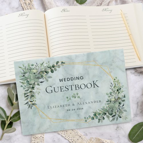 Elegant Marble Eucalyptus Geometric Wedding Guest Book
