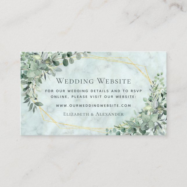 Elegant Marble Eucalyptus Greenery Wedding Website Enclosure Card (Front)