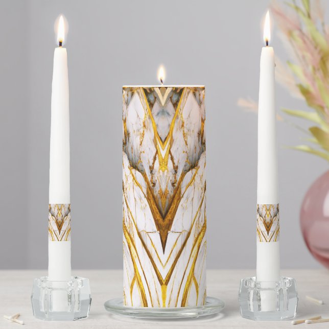 Elegant Marble Evolution 2 -white and gold-  Unity Candle Set (In Situ)