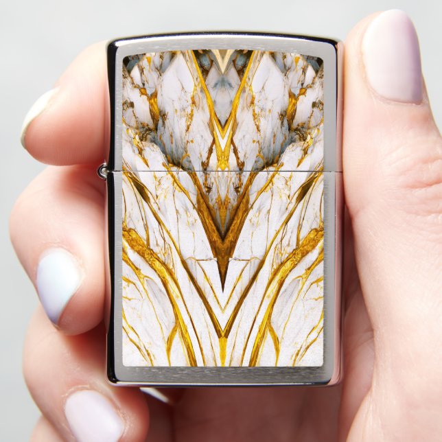 Elegant Marble Evolution 2  -white and gold- Zippo Lighter (In Hand)
