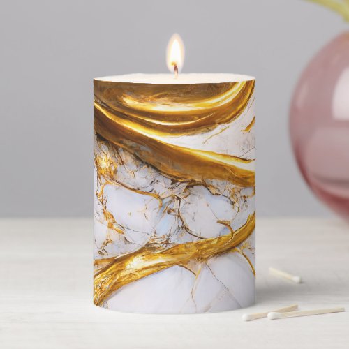 Elegant Marble Evolution 3 _white and gold_ Pillar Candle