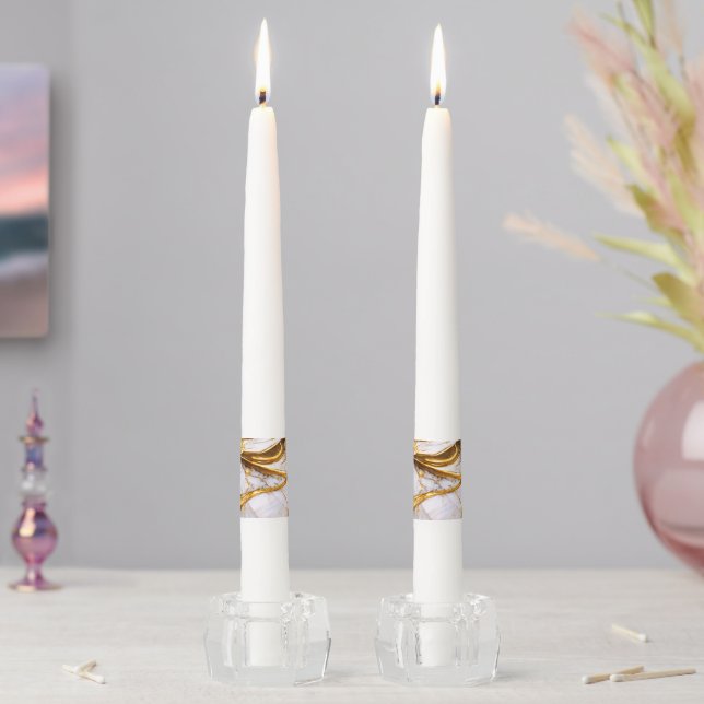 Elegant Marble Evolution 3 -white and gold- Taper Candle (In Situ)