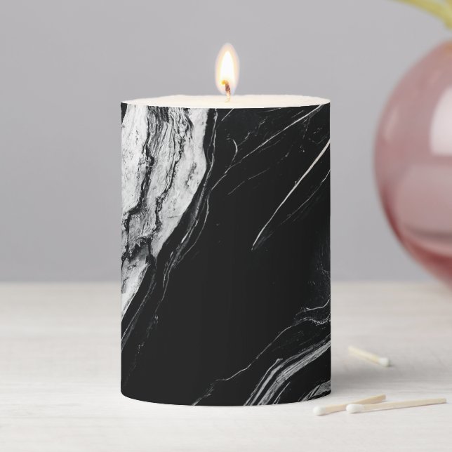 Elegant Marble Evolution 6 -black and white- Pillar Candle (In Situ)