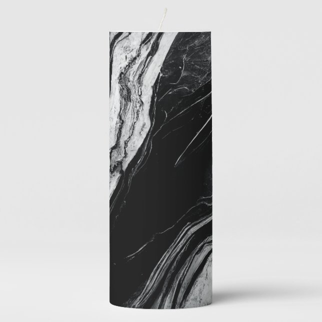 Elegant Marble Evolution 6 -black and white- Pillar Candle (Front)