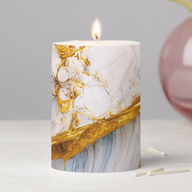 Elegant Marble Evolution -white and gold- Pillar Candle (In Situ)