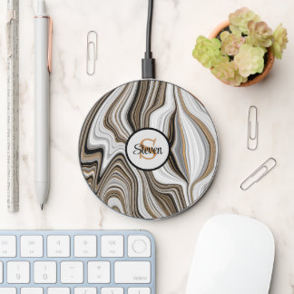 Elegant Marble Finish, Grey Tan White Black Veins Wireless Charger