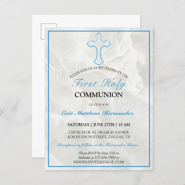 Elegant Marble First Holy Communion Invitation | Zazzle