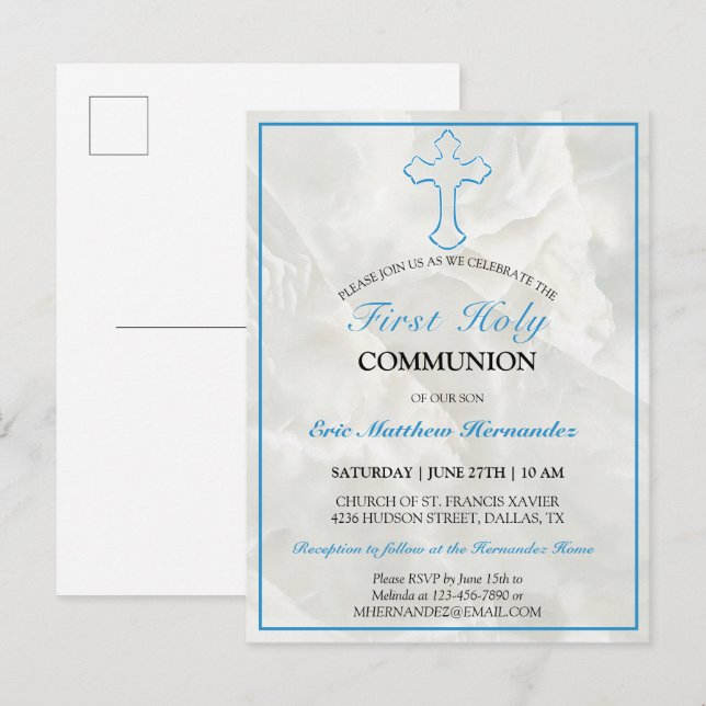 Elegant Marble First Holy Communion Invitation (Front/Back)