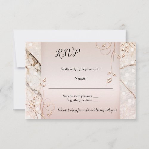 Elegant Marble Floral Rose Gold Wedding RSVP Card