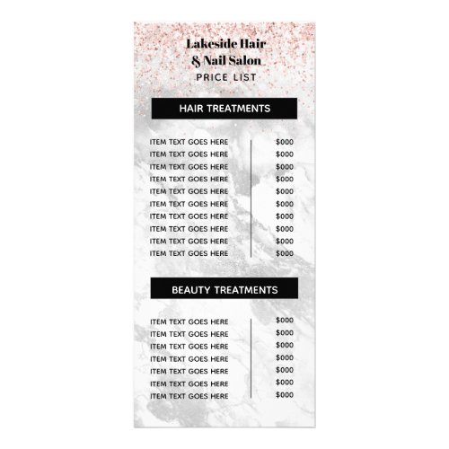 Elegant Marble Glitter Salon Price list Services   Rack Card