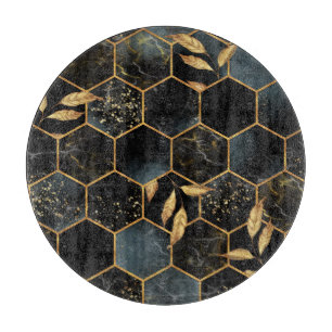 Elegant Marble & Gold: Abstract Hexagon Texture Cutting Board