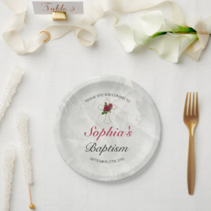 Elegant Marble Gold Baby Baptism Reception Paper Plates